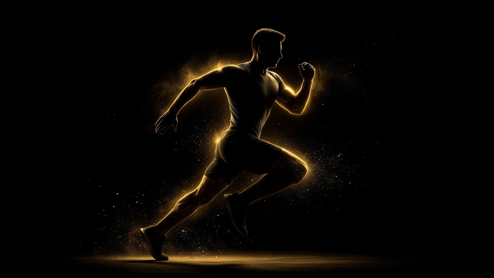 Athlete in motion under gold light